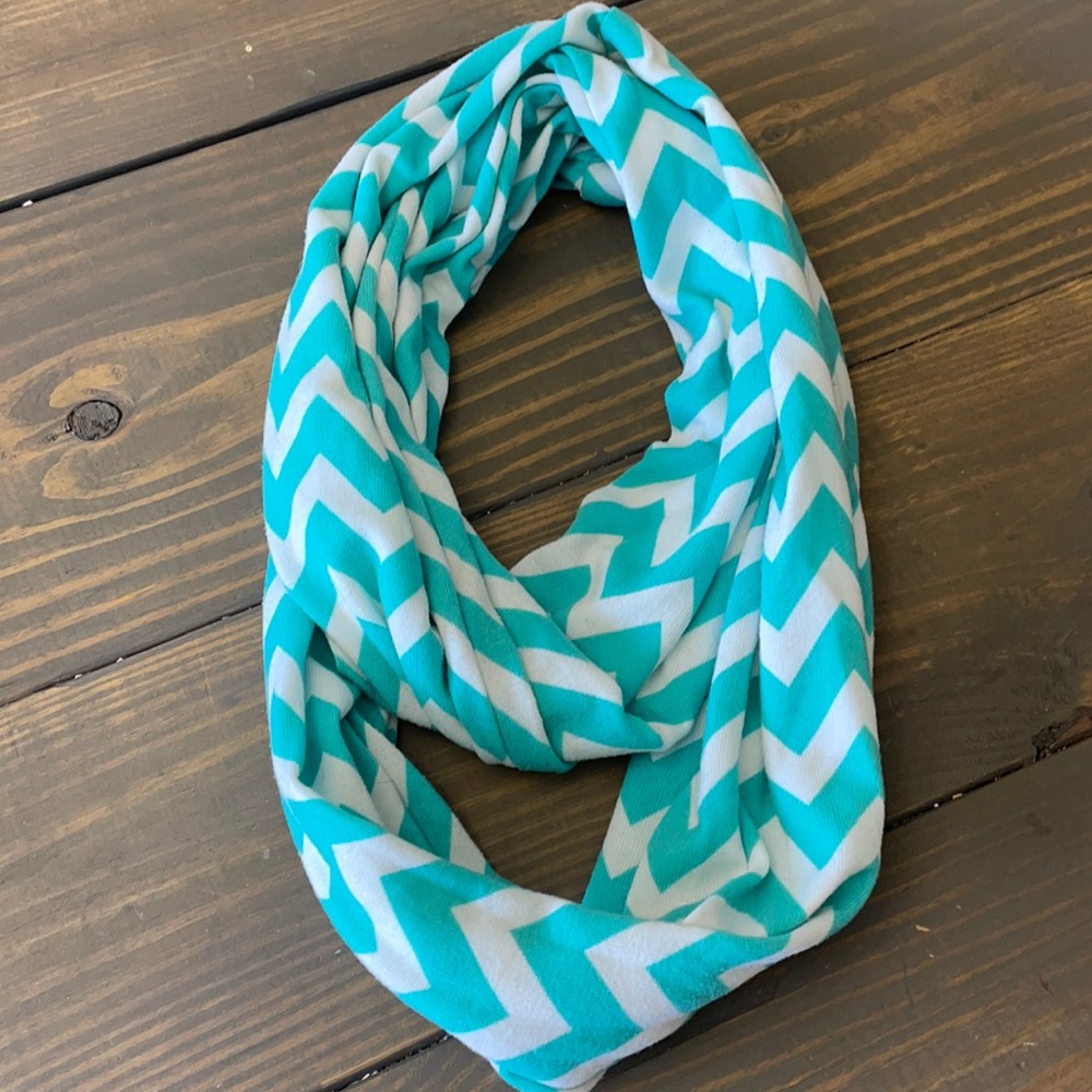 Teal and white chevron infinity scarf